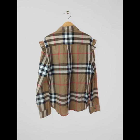[SOLD] NEW BURBERRY Women's Sz US 6 Nova Check Ruffle Frill Shoulder Shirt - Picture 7 of 12